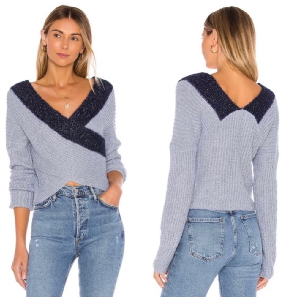 Superdown Revolve Lanah Wrap Sweater Blue Multi Metallic Size Small New NWT